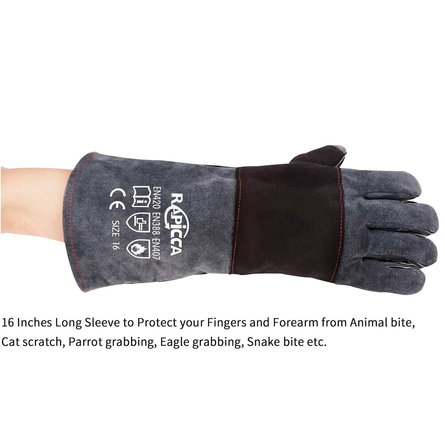 Thumbnail 6 de RAPICCA bite-proof animal handling gloves in reinforced leather (16in/40cm) for dogs, cats and bird/reptile handling