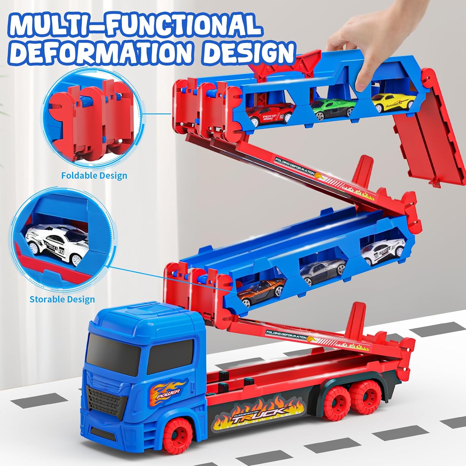 Detalle 2 de Carrier Truck Toys 65-inch Foldable Transporter with 10 Cars 🚚