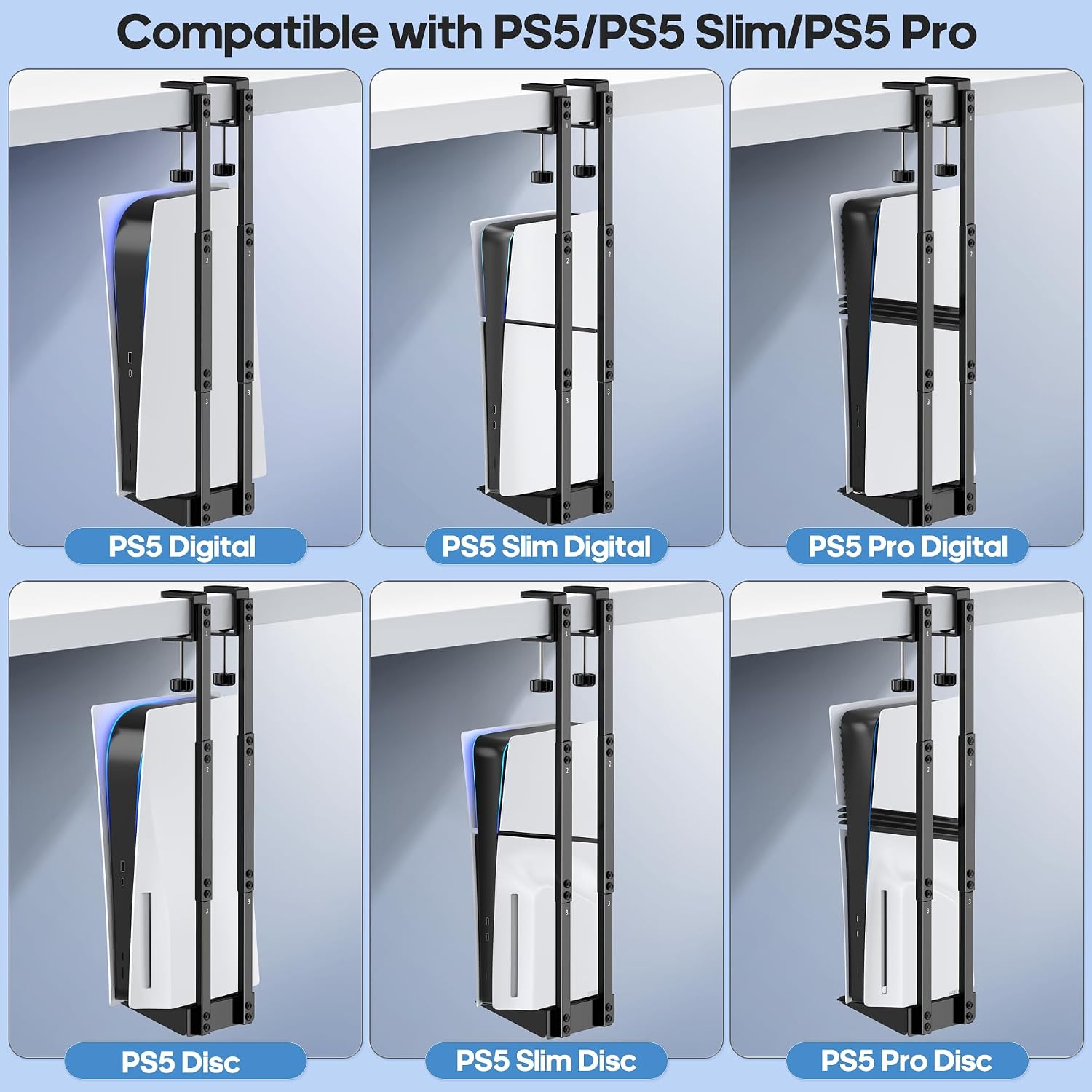 Detalle de Kytok PS5デスク下垂直マウント 金属製・穴あけ不要、PS5/Slim/Pro対応