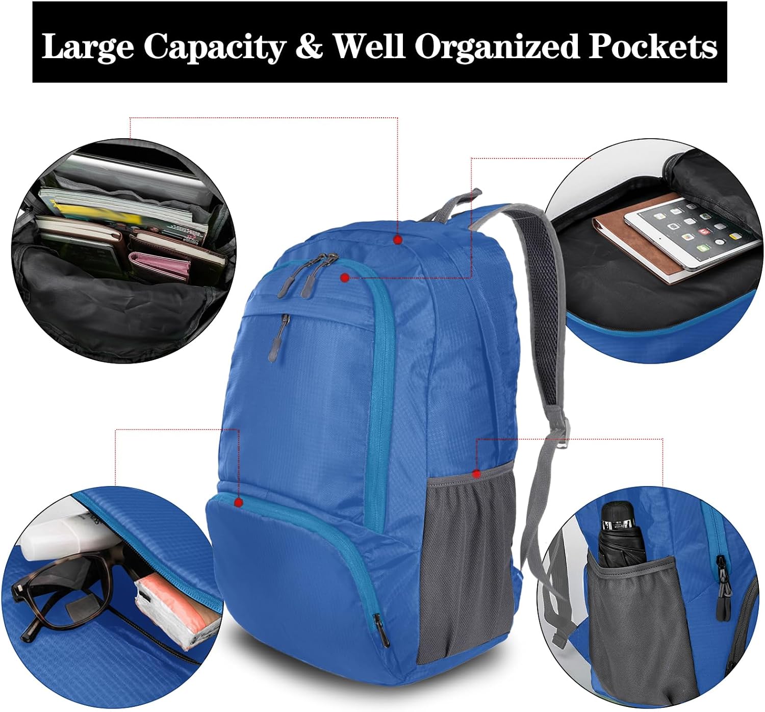 Detalle de Dewellyoo lightweight foldable packable rucksack – waterproof, breathable daypack for outdoor, travel and school