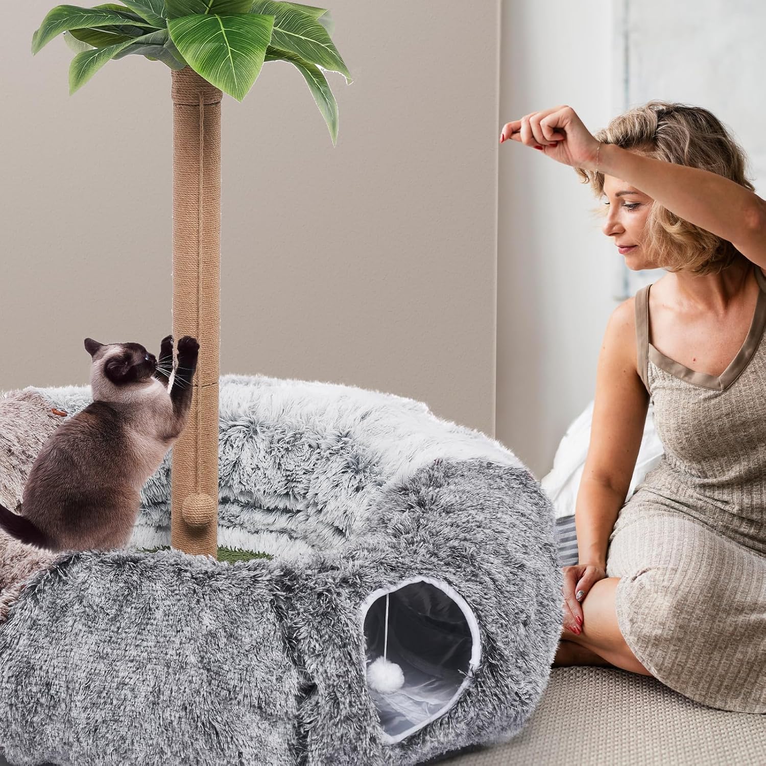 Thumbnail 6 de Odoland Extra Large Cat Doughnut Bed Tunnel: Foldable, Multi-Play Cat Tunnels with Ball & Peek Holes