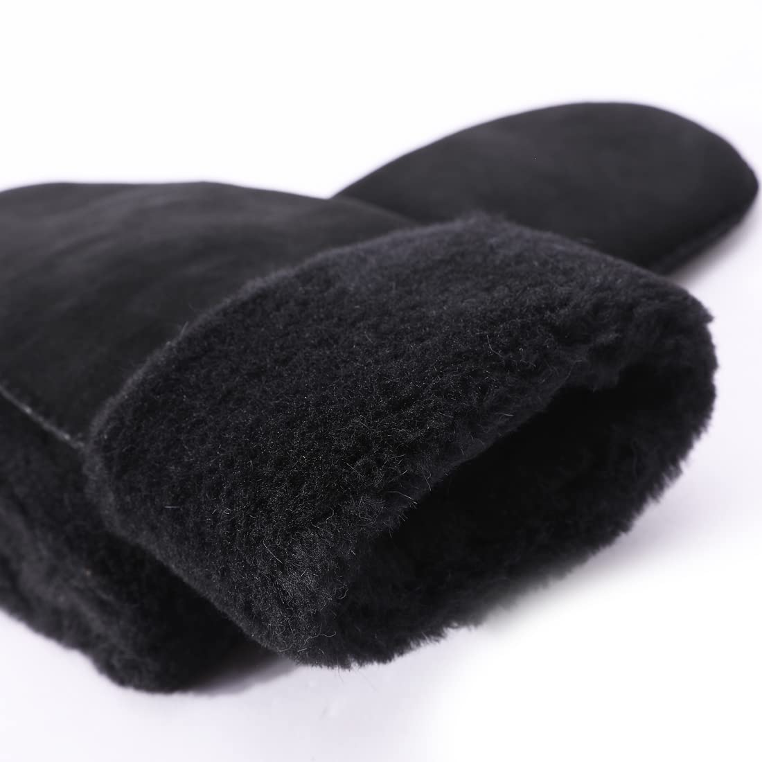 Detalle de Harssidanzar Herren Winter Fäustlinge – Lederfäustlinge mit Lammfellfutter und Pelzmanschette KM042EU
