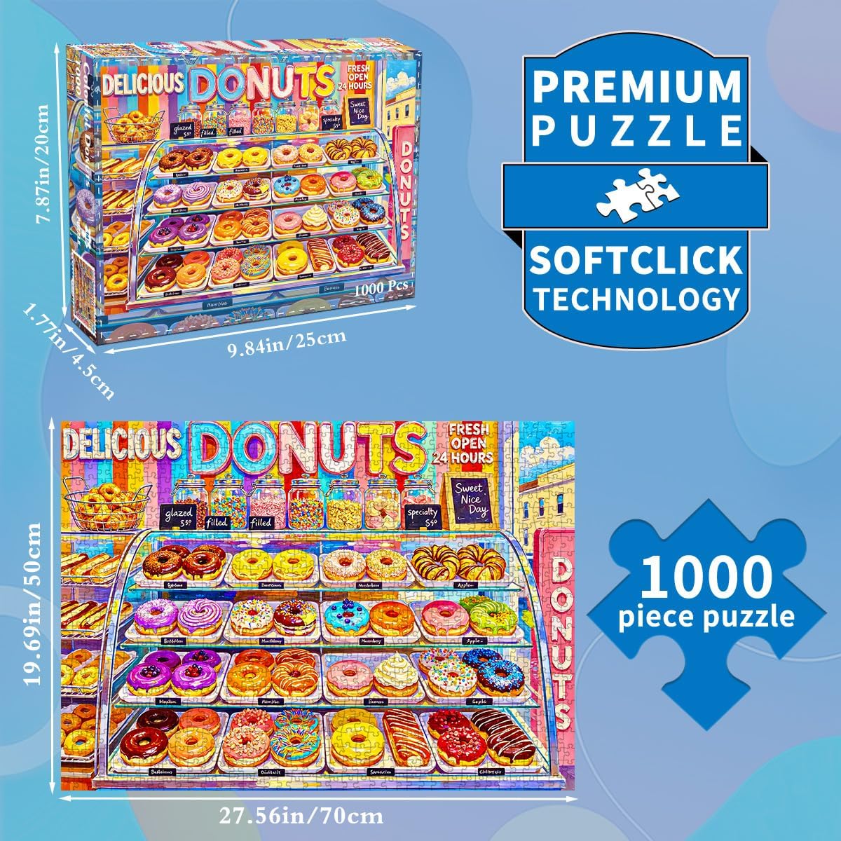 Detalle 2 de HUADADA Rainbow Donut Bakery 1,000-Piece Jigsaw Puzzle for Adults