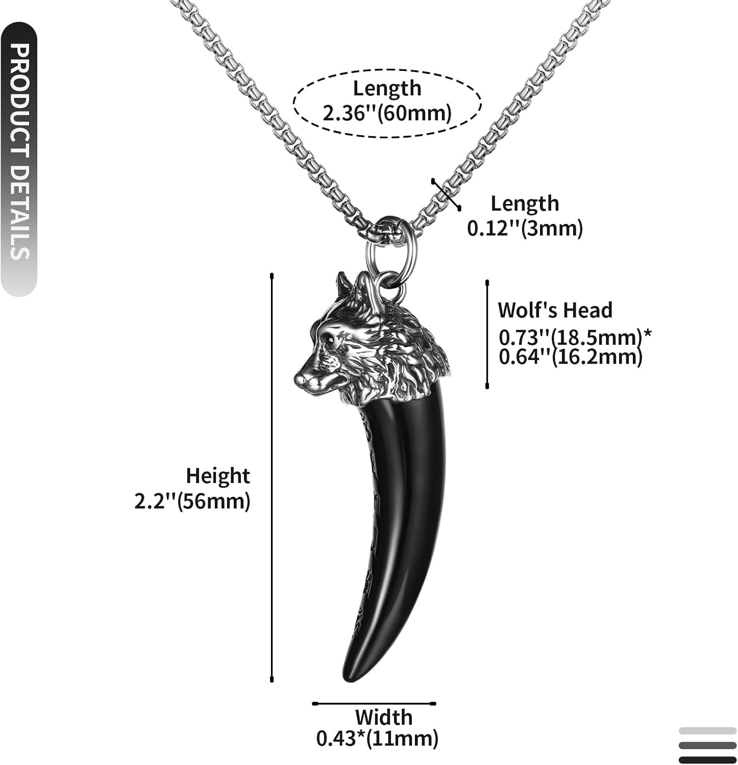 Thumbnail 1 de JewelryWe Herren Halskette mit Wolfszahn Anhänger aus Edelstahl – verstellbare Kette, Schwarz/Silber/Gold/Rosegold