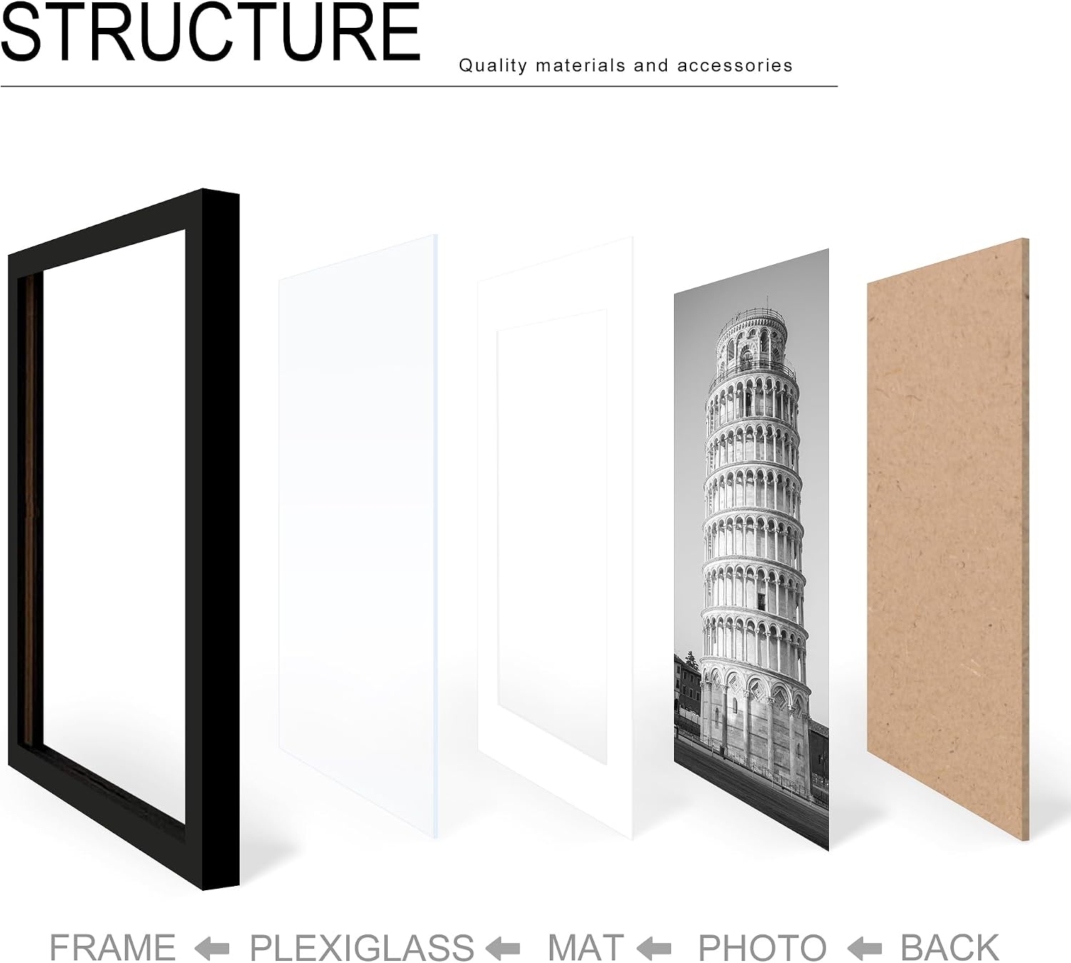 Thumbnail 4 de Wiscet 11x14 Picture Frame Set of 9 with 8x10 Mat – Black