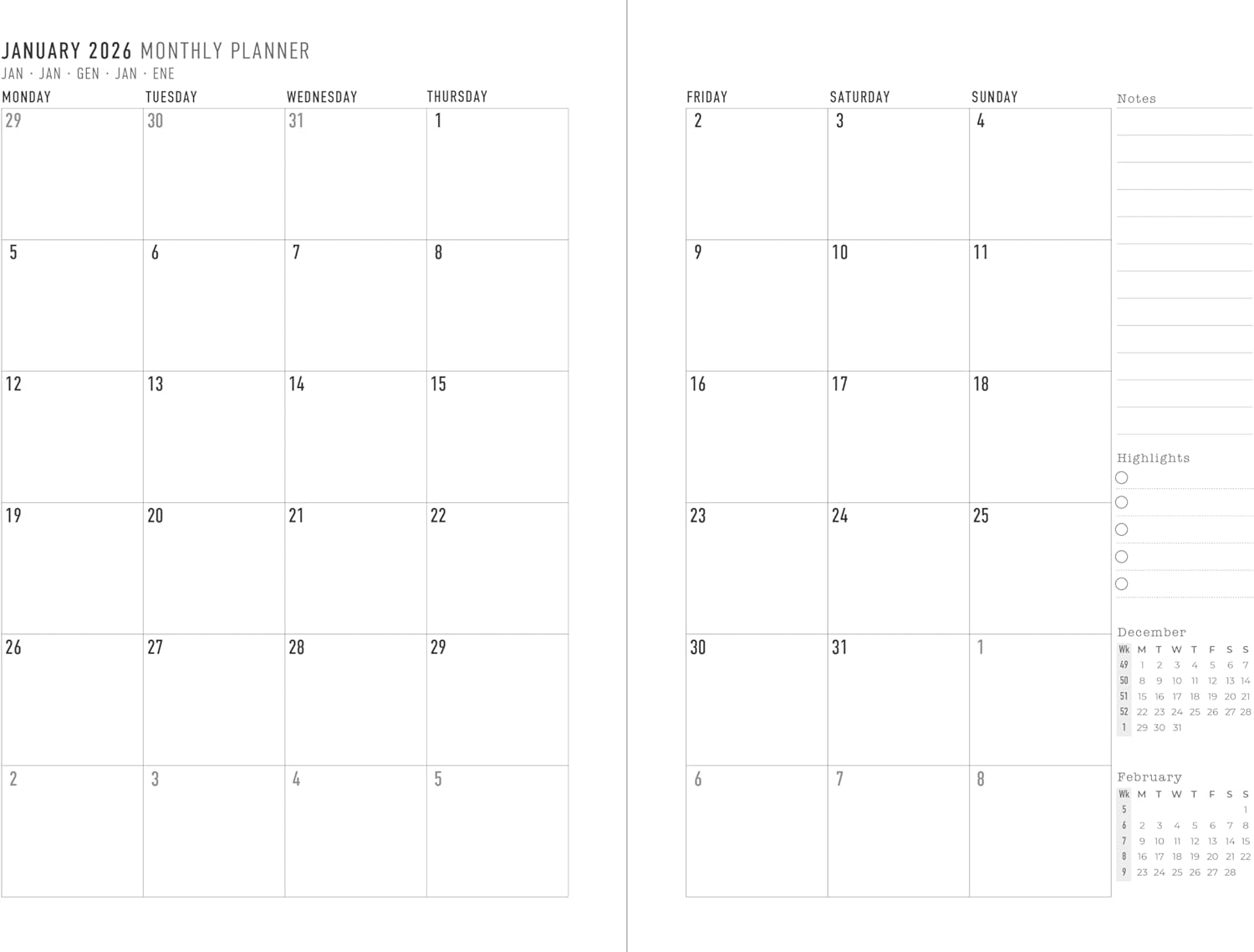 Thumbnail 3 de Letts Taschenkalender-Block A5 „Woche auf 2 Seiten“ Multilingual Pink 2026