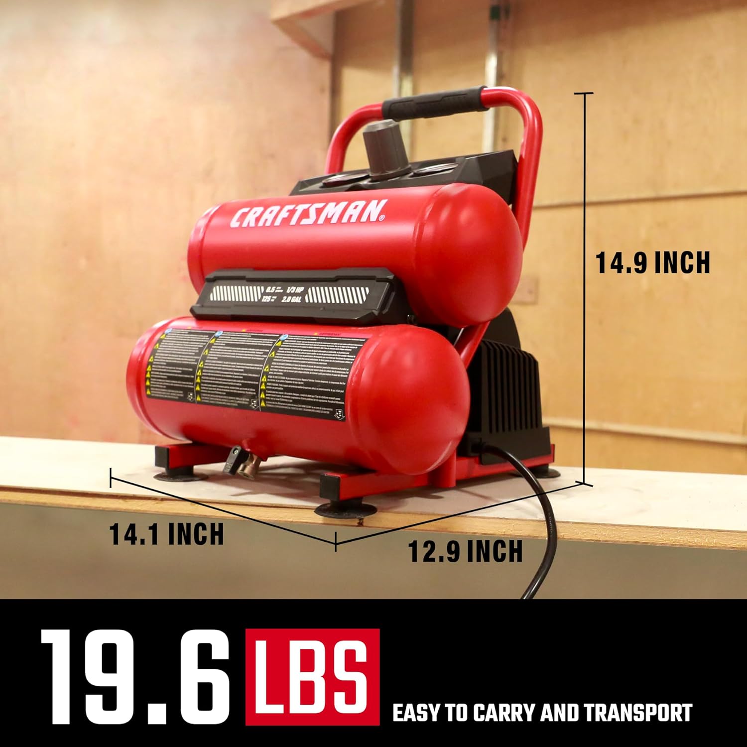 Thumbnail 2 de Craftsman 2-Gallon Air Compressor (1/3 HP, Oil-Free, Twin Tank, 125 PSI Max) for Home DIY