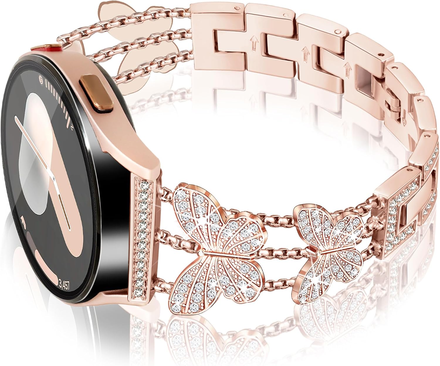 Detalle de Ocaer Bling Metal Watch Strap for Samsung Galaxy Watch Series (20mm) — Women’s 40mm–44mm and 43mm–47mm, with Butterfly Rhinestones