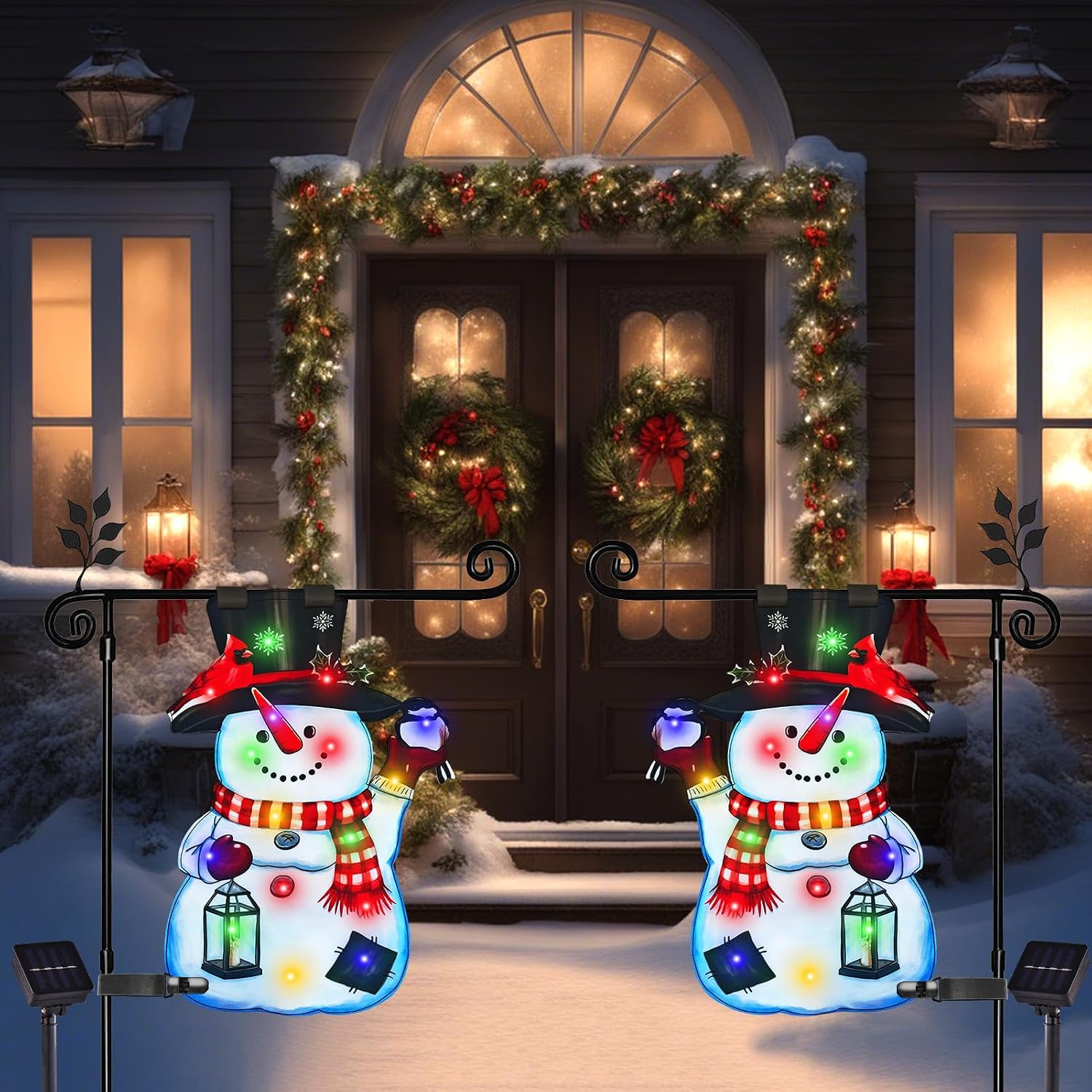 Thumbnail 6 de amadecohome 01 Lighted Christmas Snowman Garden Flag, Solar LED, 8 Modes