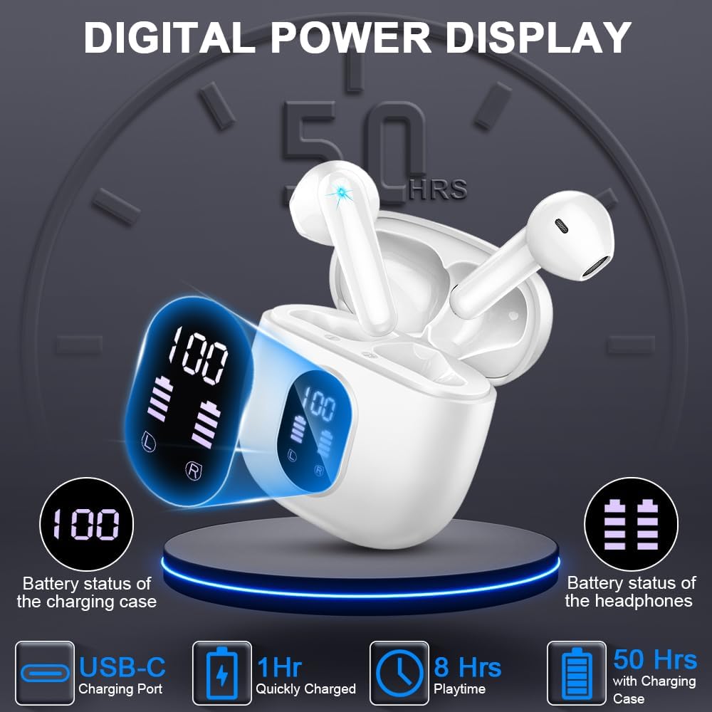 Thumbnail 3 de Wireless Earbuds Bluetooth 5.3 (ENC mic, 13mm graphene drivers, IP7) with USB‑C charging and LED display