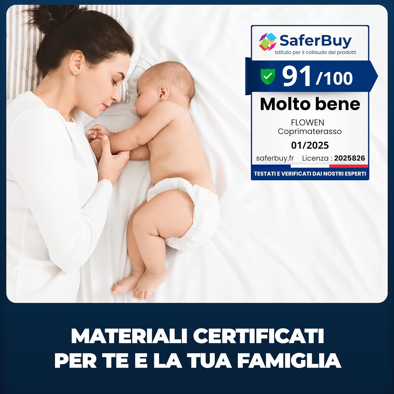 Thumbnail 1 de Flowen Coprimaterasso impermeabile Una Piazza e Mezza 120x200 cm in cotone e microfibra