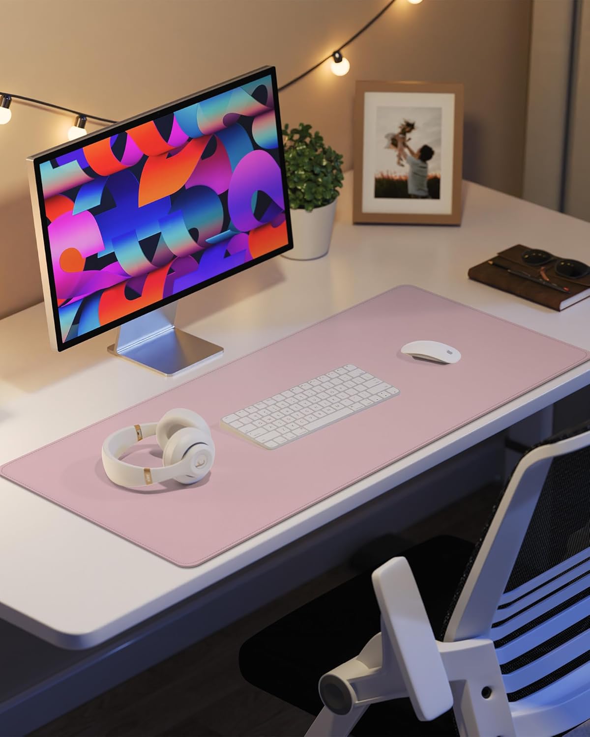 Detalle 2 de AFIING Leather Desk Mat Protector 80 x 40 cm – Light Pink
