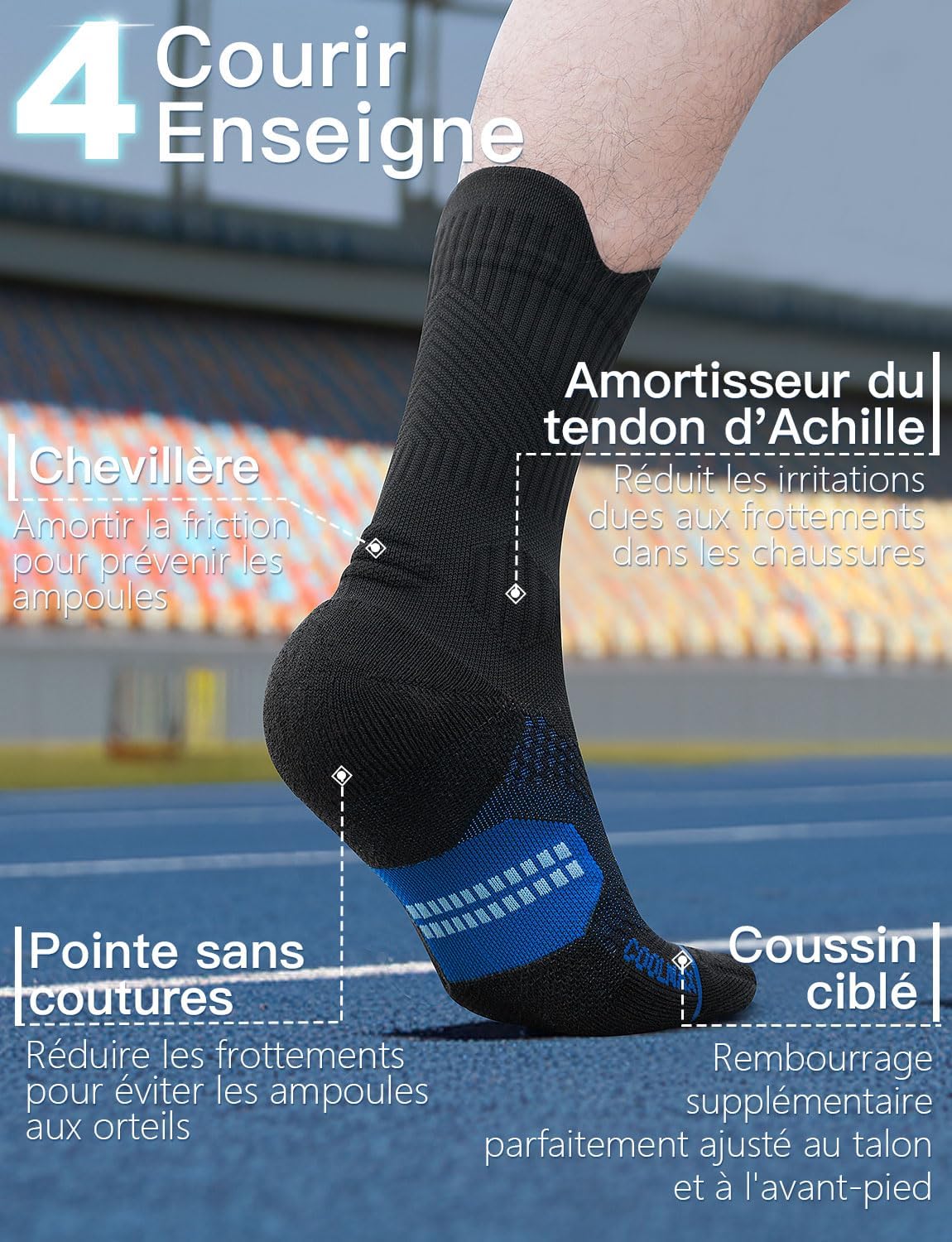 Detalle de Juclise chaussettes de course à pied en bambou Coolmax pour homme, compression 15–20 mmHg