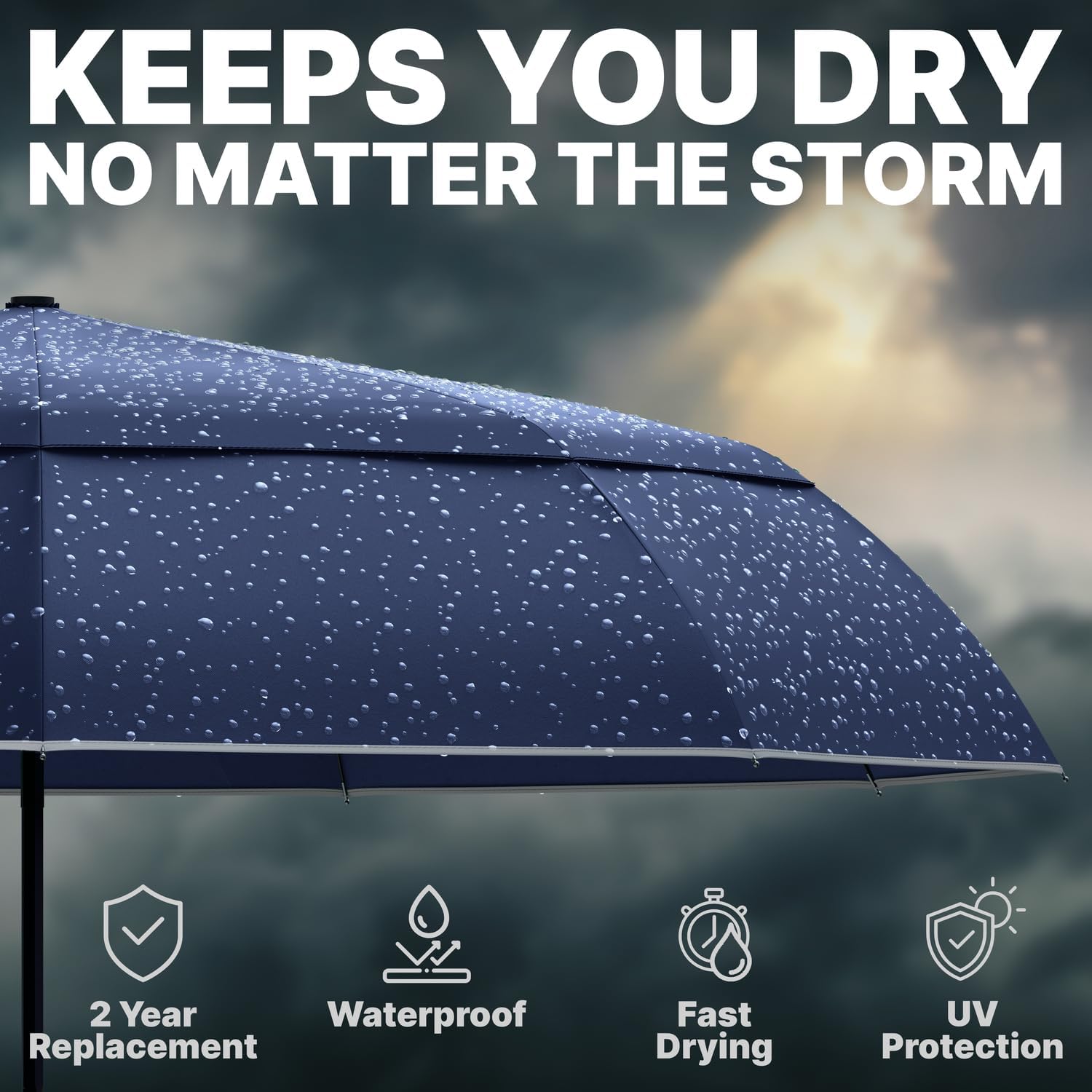 Thumbnail 6 de Royal Walk Windproof Folding Travel Umbrella with Vented Double Canopy and Real Wood Handle (Dark Blue)