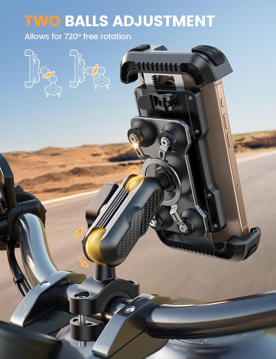 Thumbnail 1 de Lamicall Motorcycle Phone Mount Holder with Metal Extension Arm and Dual Anti-Shake