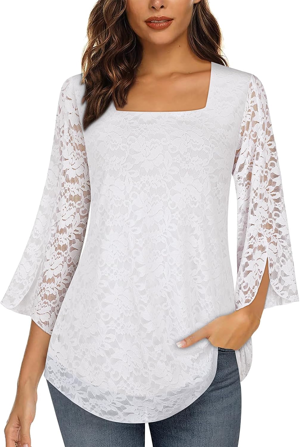 Detalle 2 de Syphiby Women's Blouses: Ruffle 3/4 Sleeve Chiffon Tunic Top