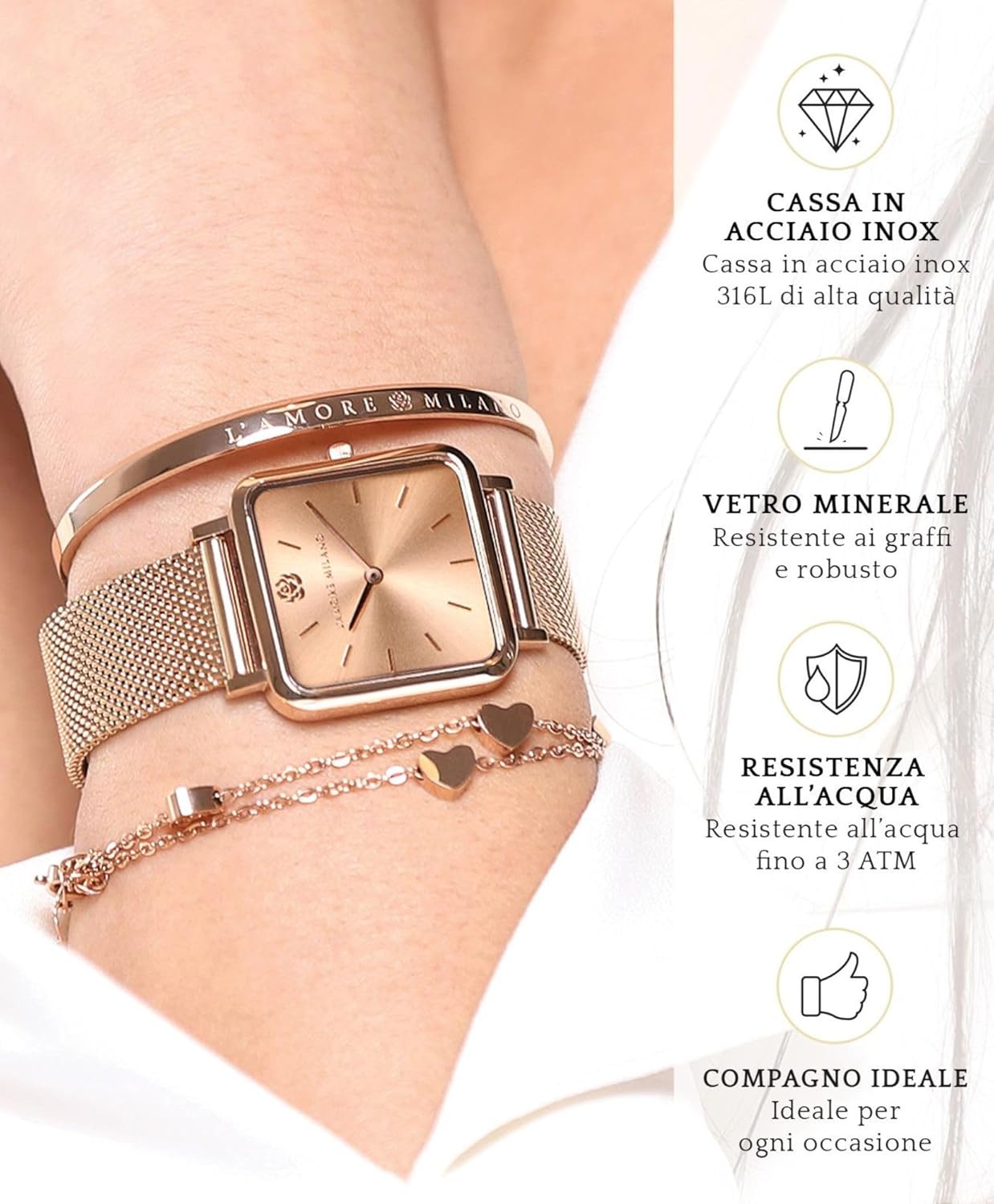 Thumbnail 3 de L'AMORE MILANO NOEMI: orologio da donna quadrato, 28 mm, regalo elegante per lei