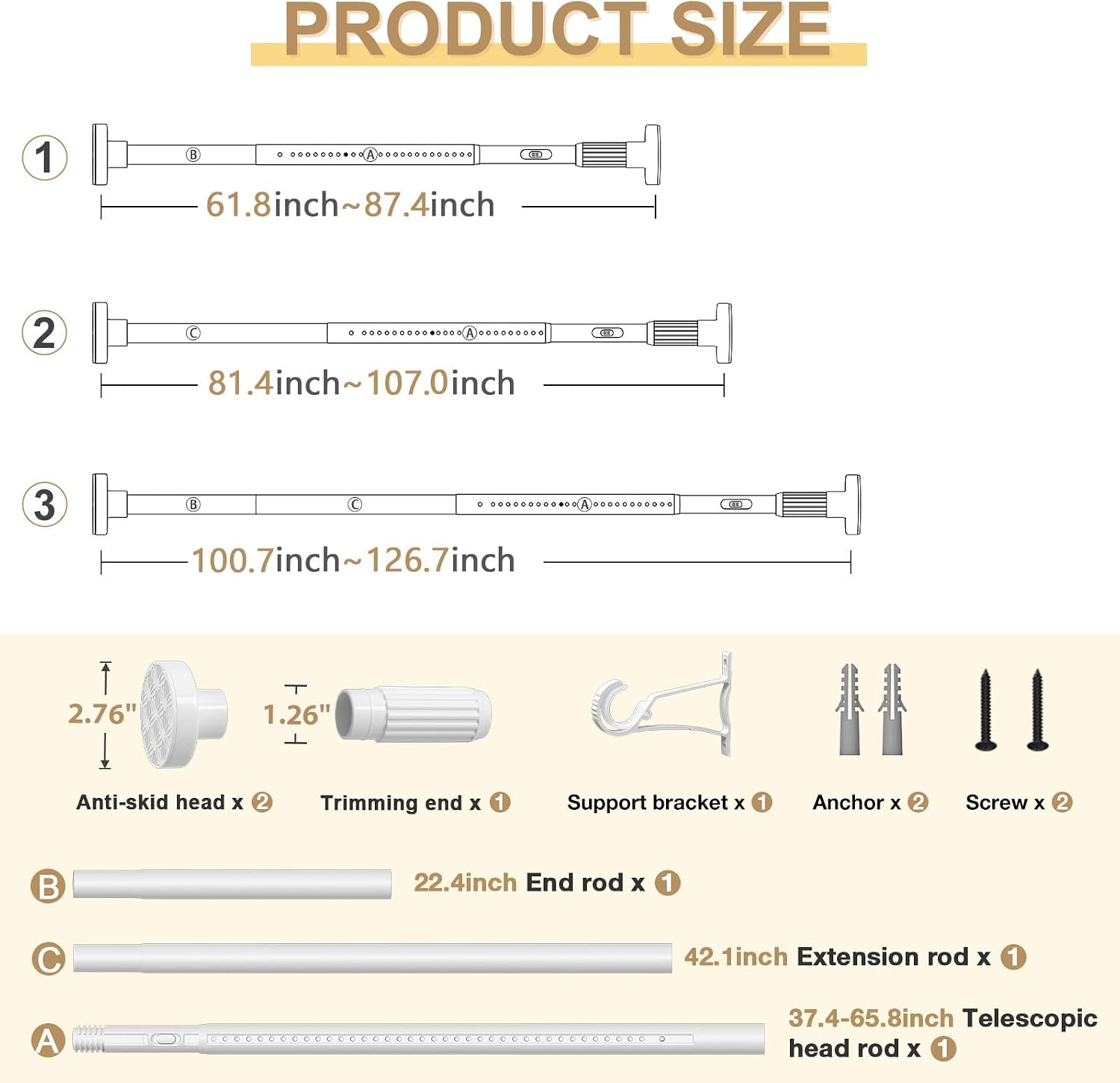 Detalle de ZipGlo 2 Adjustable Shower Curtain Rod, 41–126 Inches, White