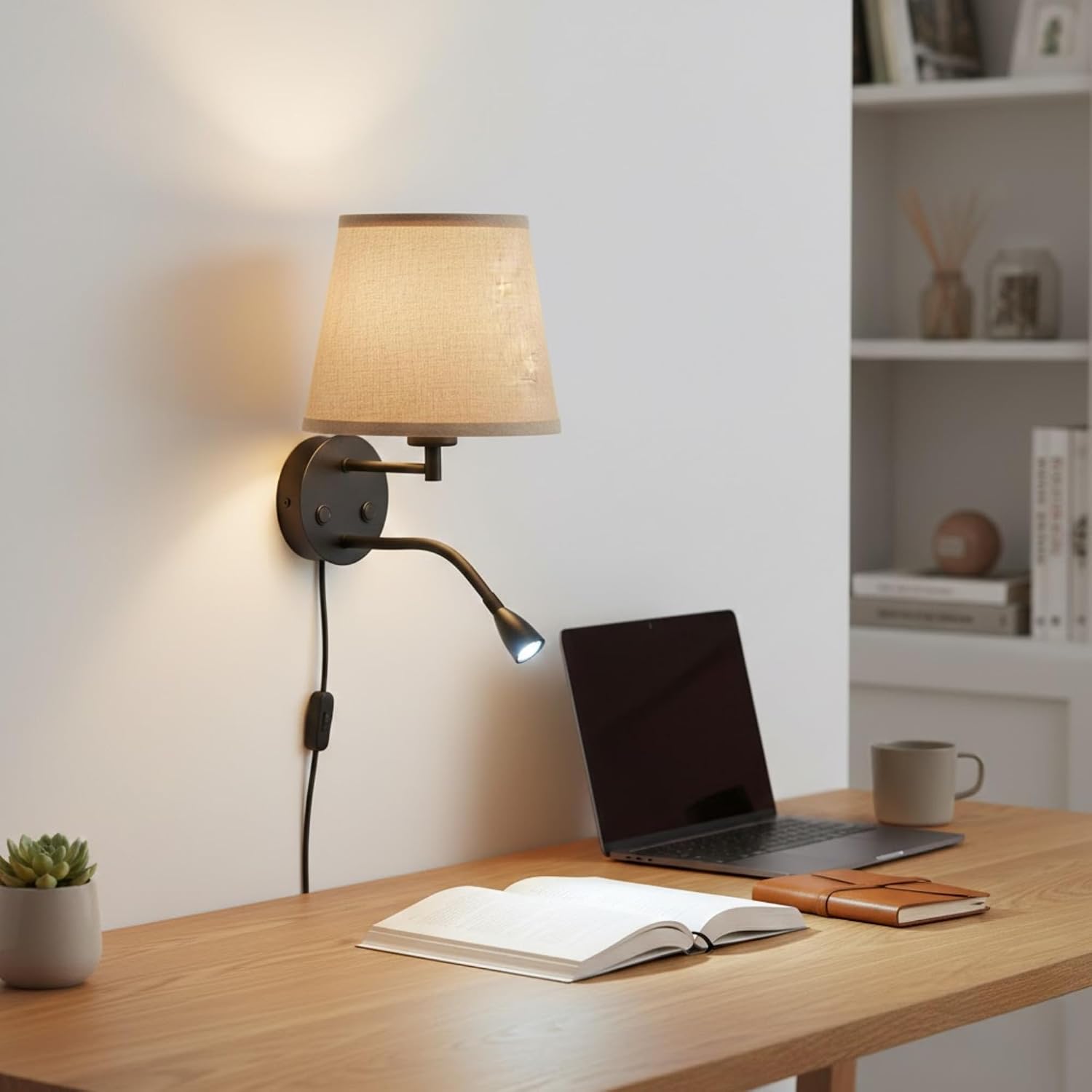 Thumbnail 6 de B·LED BARCELONA LED – lampa ścienna z abażurem E27 i regulowaną lampką 3 W