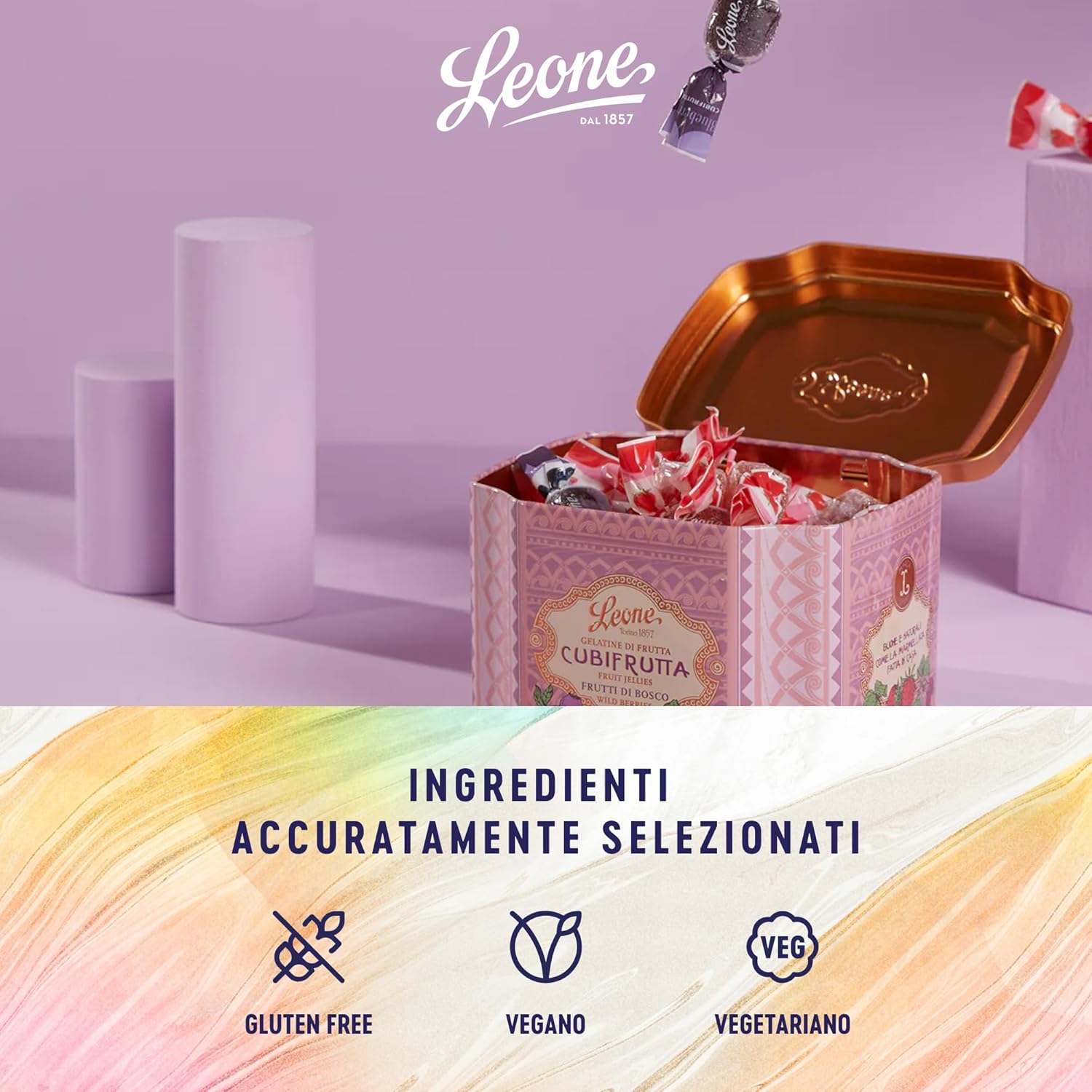 Detalle 2 de Leone seit 1857 Waldfrucht-Gelees in der 200 g Dose – Glutenfrei und vegan