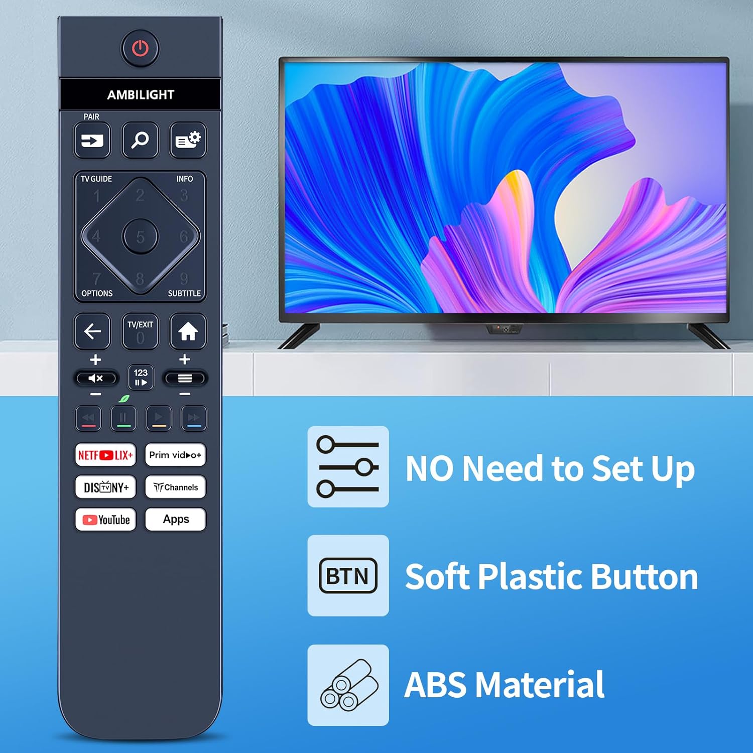 Thumbnail 1 de TCNOUMT replacement remote control for Philips Smart TV (32PHS6000 / 32PHS6050 series)