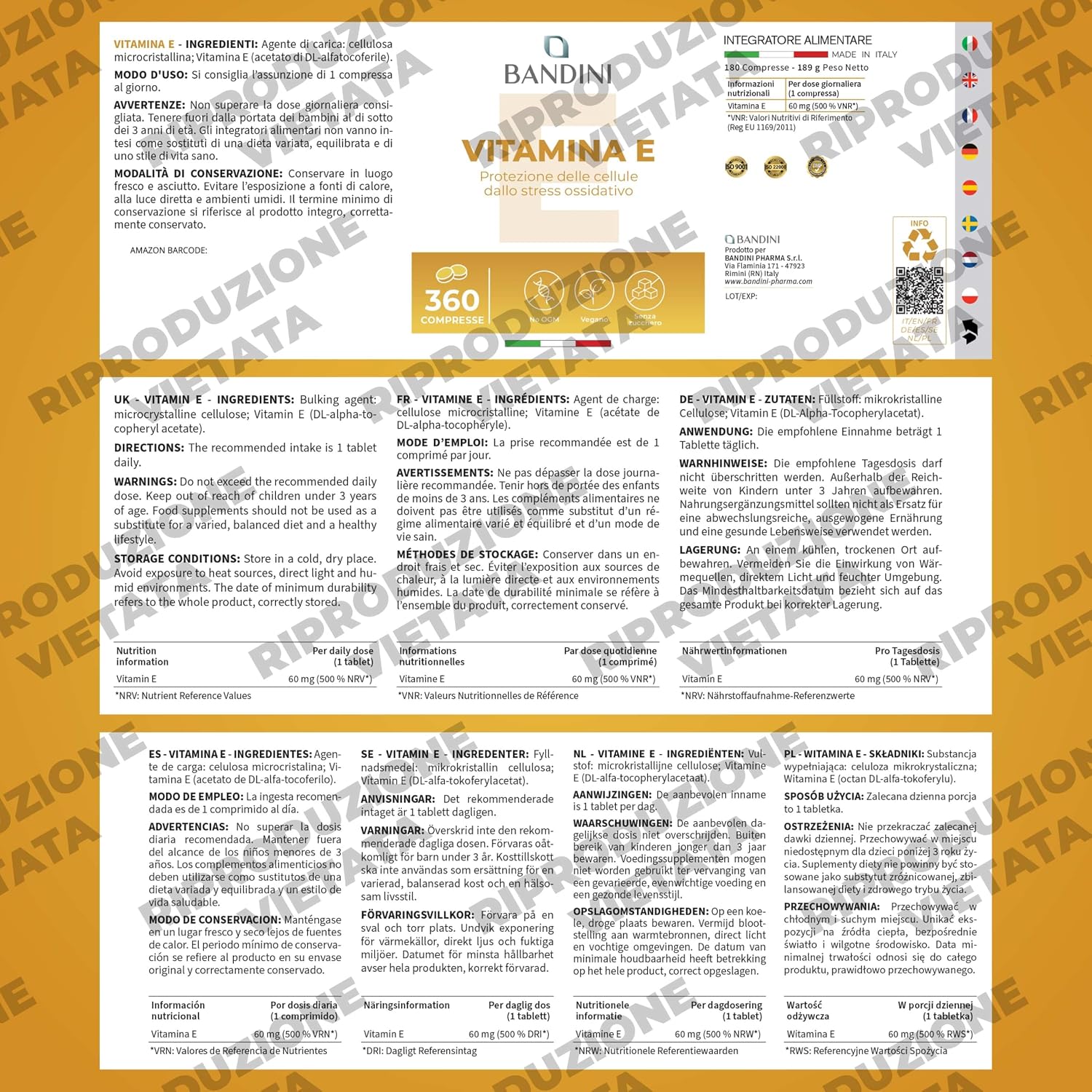 Thumbnail 4 de BANDINI Vitamine E 360 tabletten met D-alfa-tocoferol, 60 mg per tablet