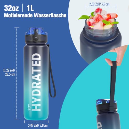 Detalle de Sahara Sailor Wasserflasche 1000 ml mit Zeitmarkierungen – BPA-frei, auslaufsicher