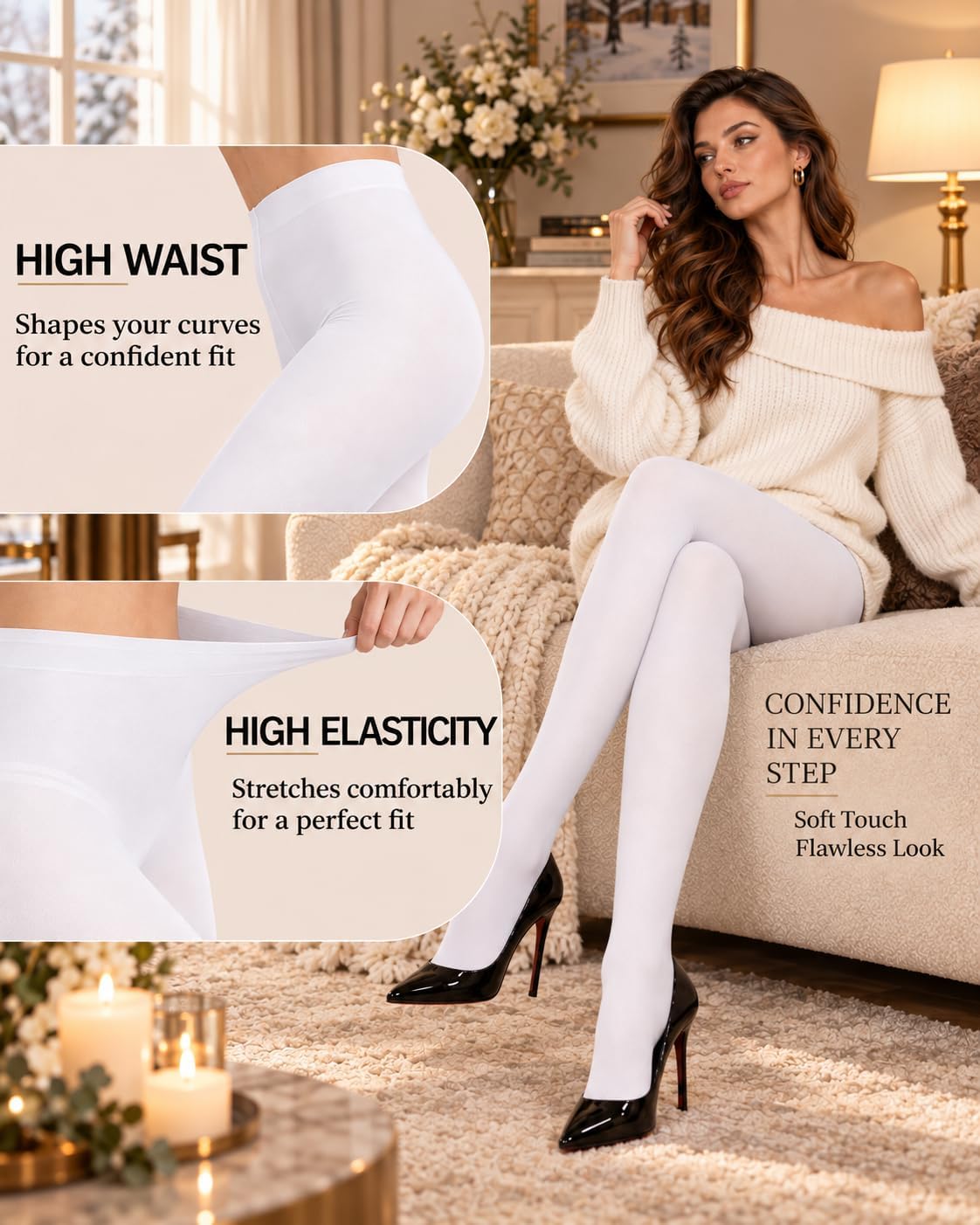 Thumbnail 3 de Hiltzo Fashion Women's 80D Semi-Opaque Footed Tights