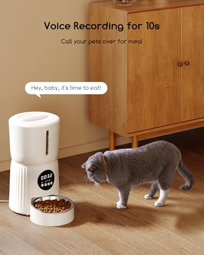Detalle de Comedero Automático Faroro 4L: alimentación programada, voz grabable y alimentación lenta para gatos y perros pequeños