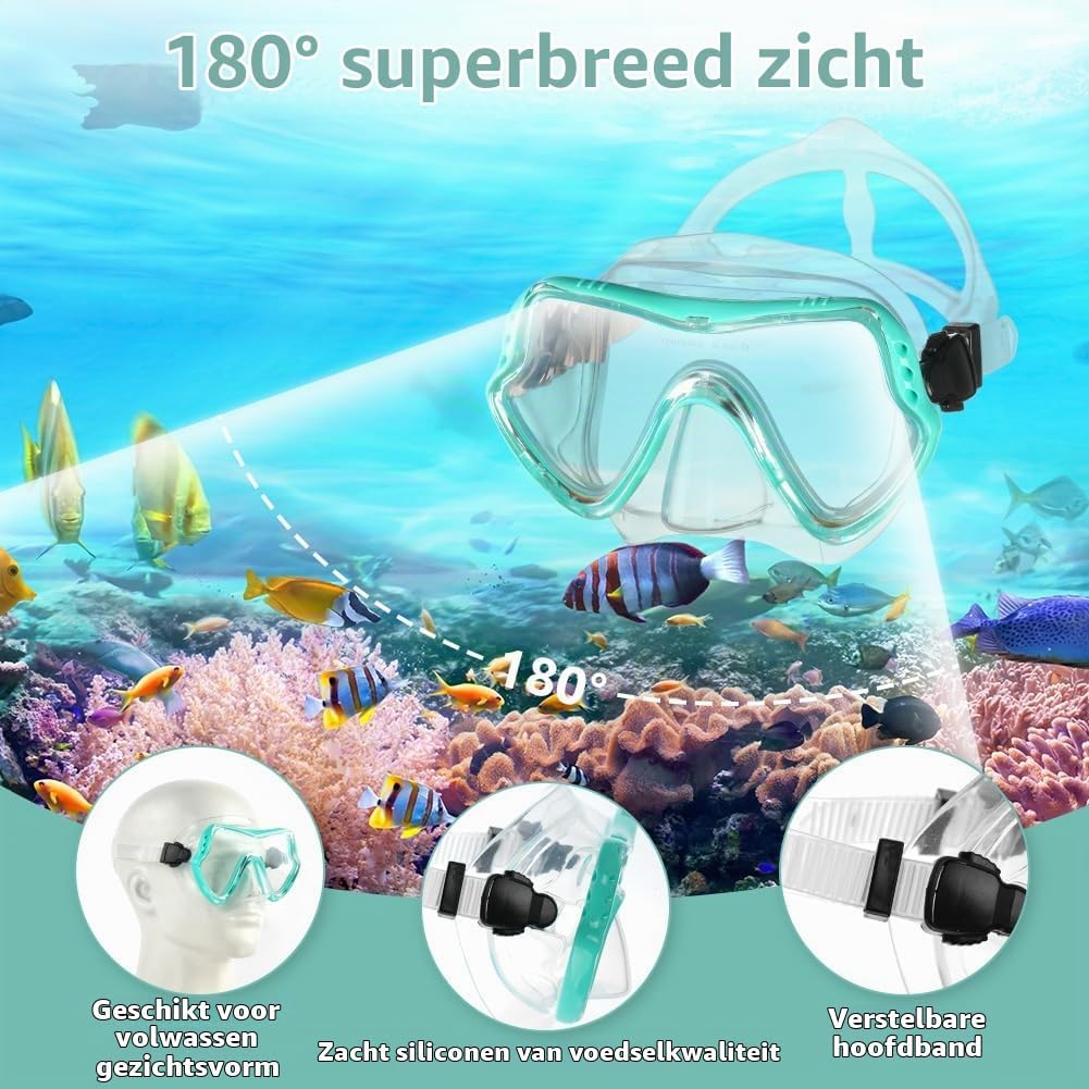 Detalle de AOOSA snorkelset met gehard glas, 180° zicht en droge snorkel