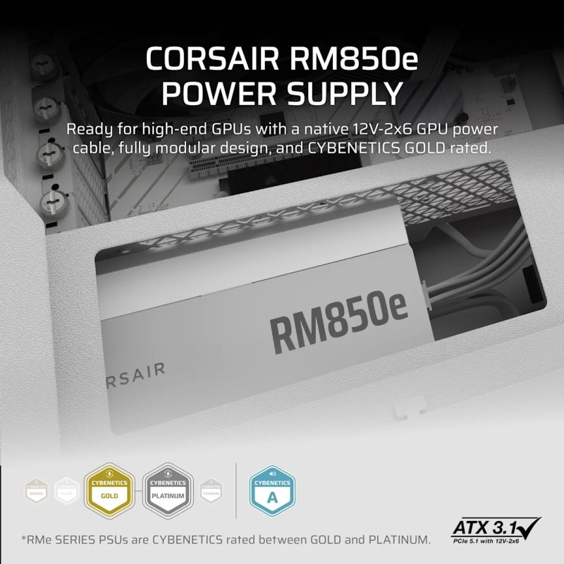 Thumbnail 3 de Corsair RM850e 850W ATX 3.1 PCIe 5.1 Blanca