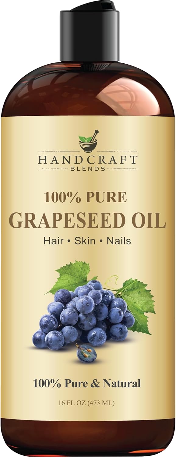 Handcraft Blends Grapeseed Oil (Cold-Pressed, Hexane-Free) | 100% Pure Carrier Oil for Skin, Hair & Massage | 16 fl oz