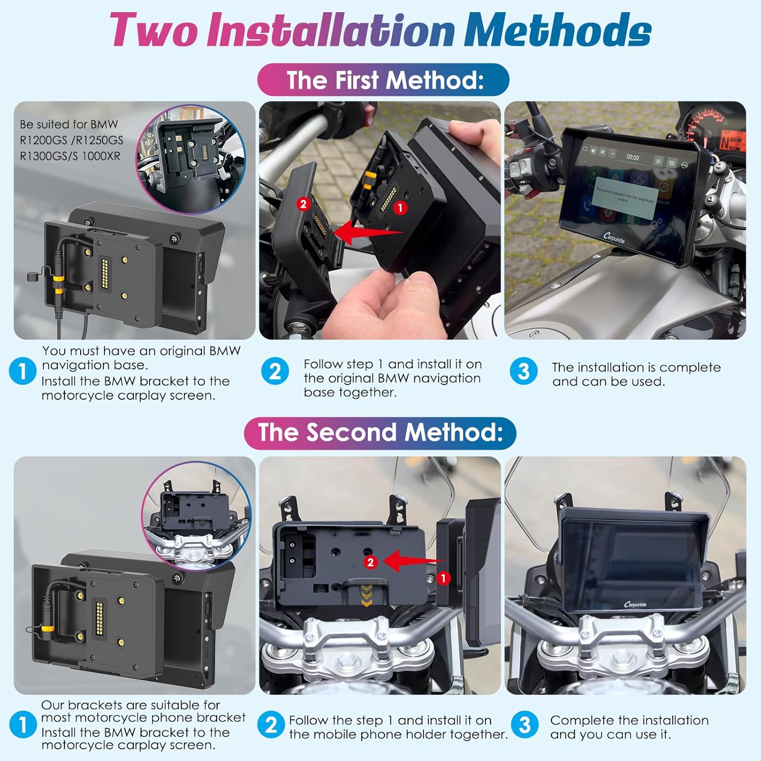 Detalle de Carpuride W502b Motorcycle CarPlay Screen for BMW (R1200GS / R1250GS / S1000XR) with 5-Inch IPS Touchscreen