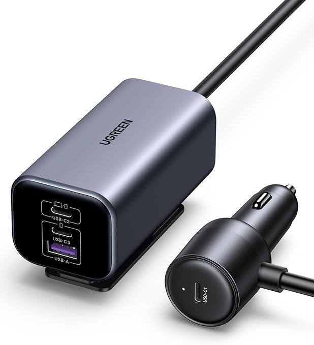 Detalle de UGREEN Cargador Coche 150W ⚡ Carga Rápida con 4 Puertos