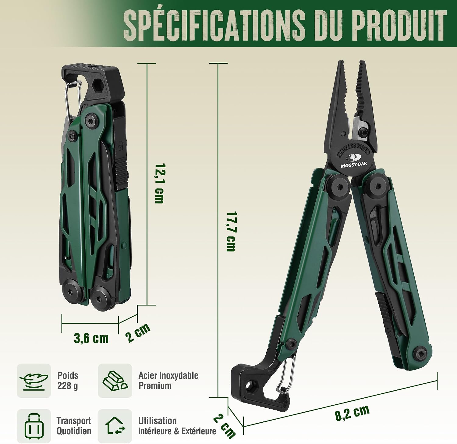 Thumbnail 2 de MOSSY OAK Pince Multifonction 27 en 1 — Acier inoxydable, compact et robuste