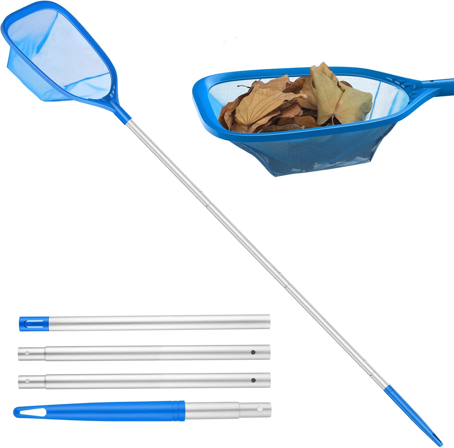 Detalle de Mowend 145 cm Skimmer Pool Kescher – Feinmaschiges Netz mit verstellbarer Stange (1,14 m Gesamt)