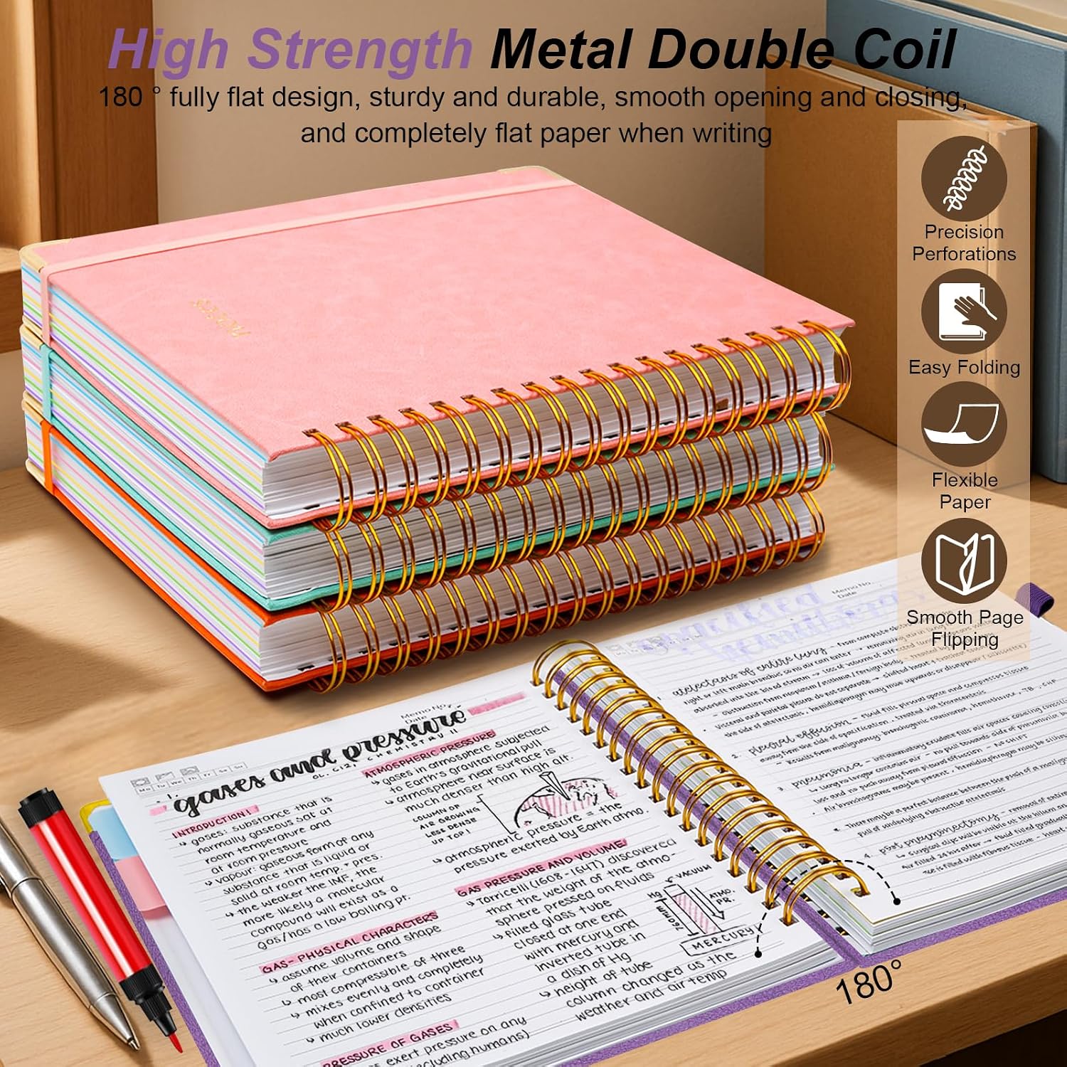 Detalle de GDGDSY College Ruled 8.5" x 11" Spiral Notebook, 300 Pages, 5 Subjects