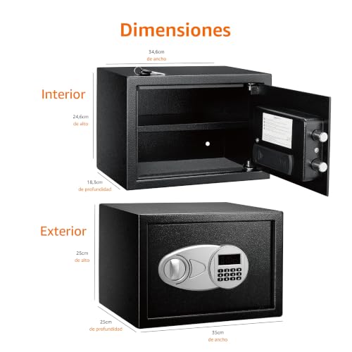 Detalle de Amazon Basics Caja Fuerte de Seguridad de Acero con Cerradura con Teclado (14 l) – 35 x 25 x 25 cm, Negro