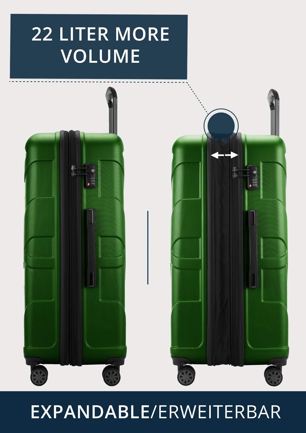 Detalle de SUITLINE Valigia rigida 76 cm – 96 L, ABS opaco, verde, TSA