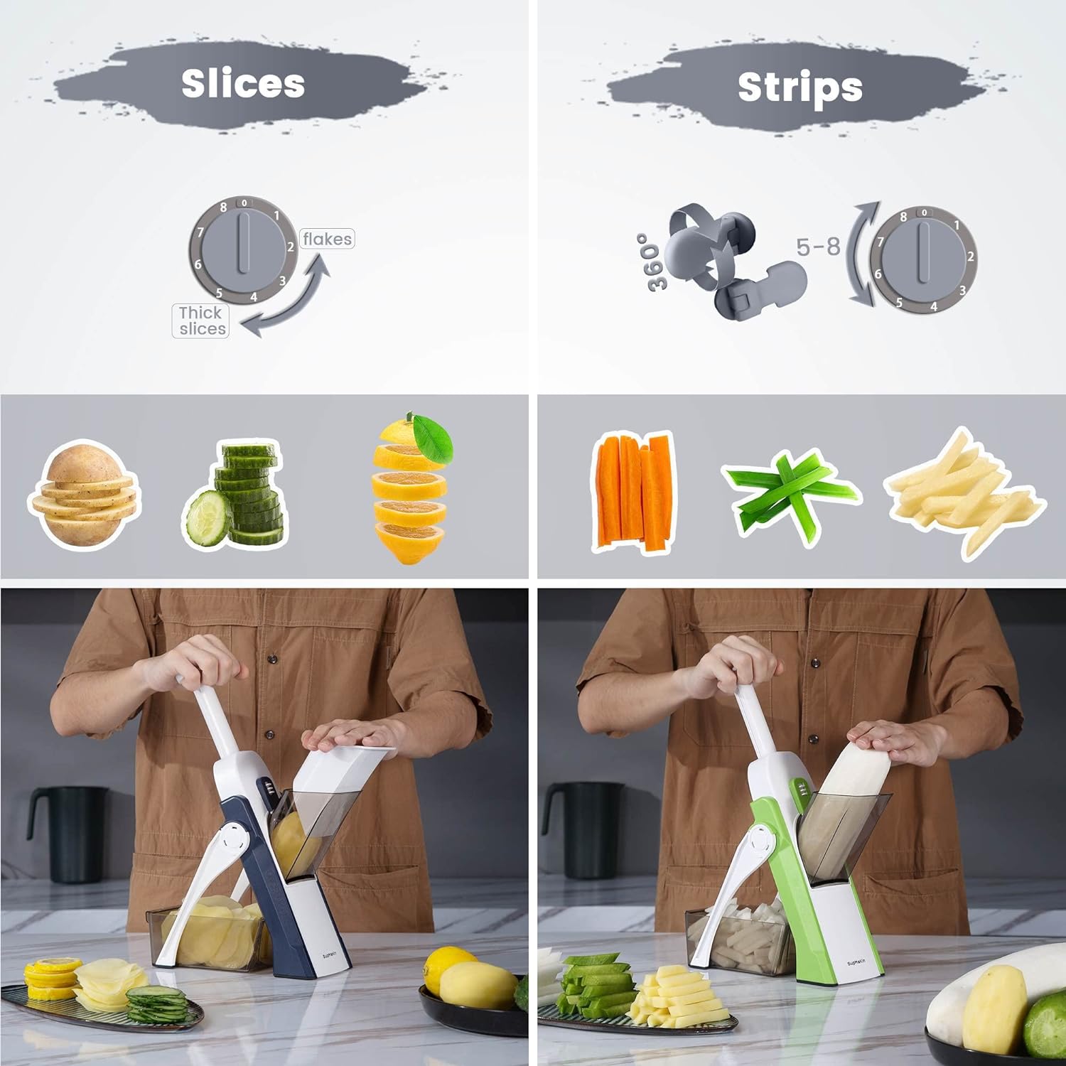 Thumbnail 5 de SupMaKin mandoline manuelle de Cuisine Safety Slicer (gris) — découpe légumes réglable