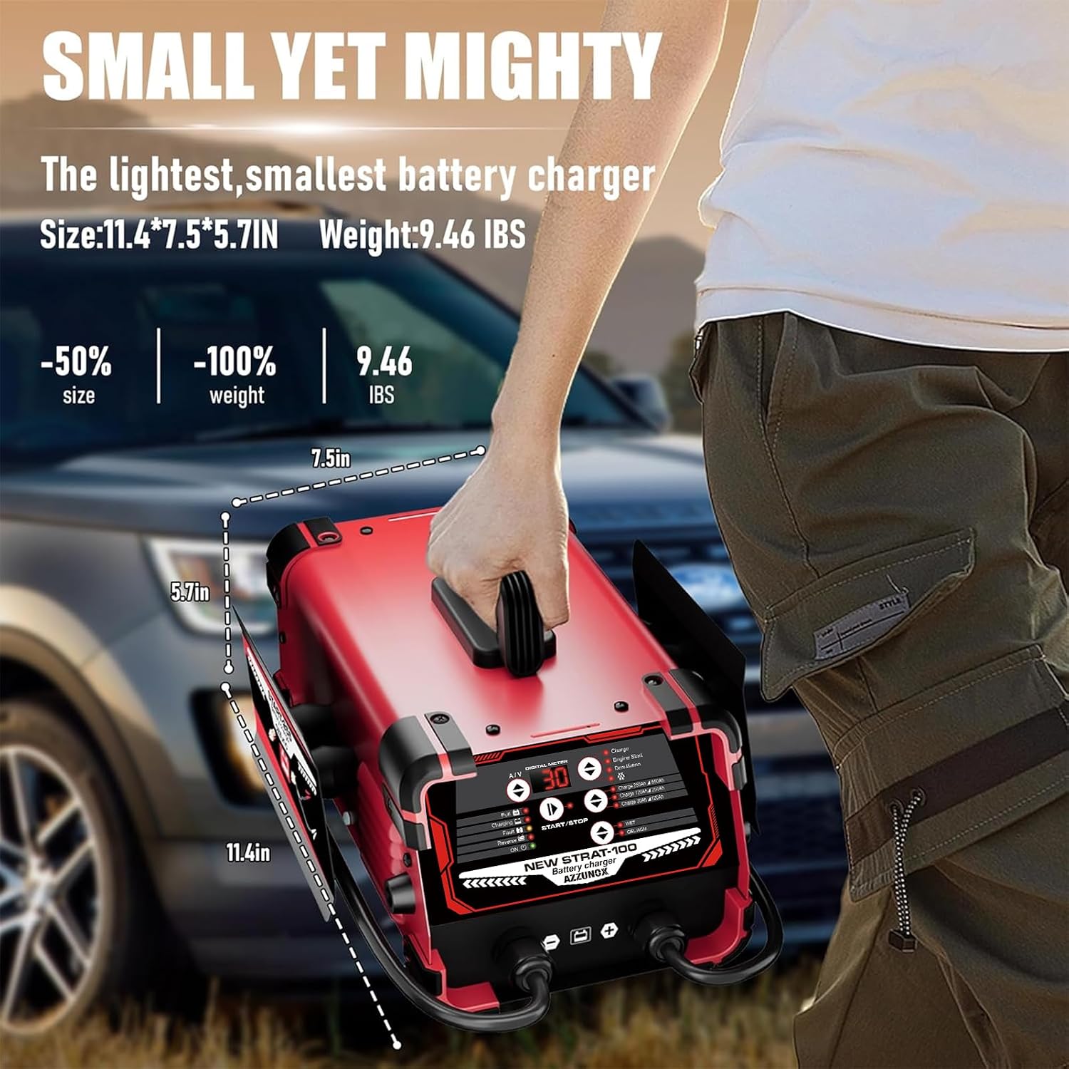 Detalle 2 de AZZUNOX 12V/24V Car Battery Charger & Engine Starter with 130 Cranking Amps
