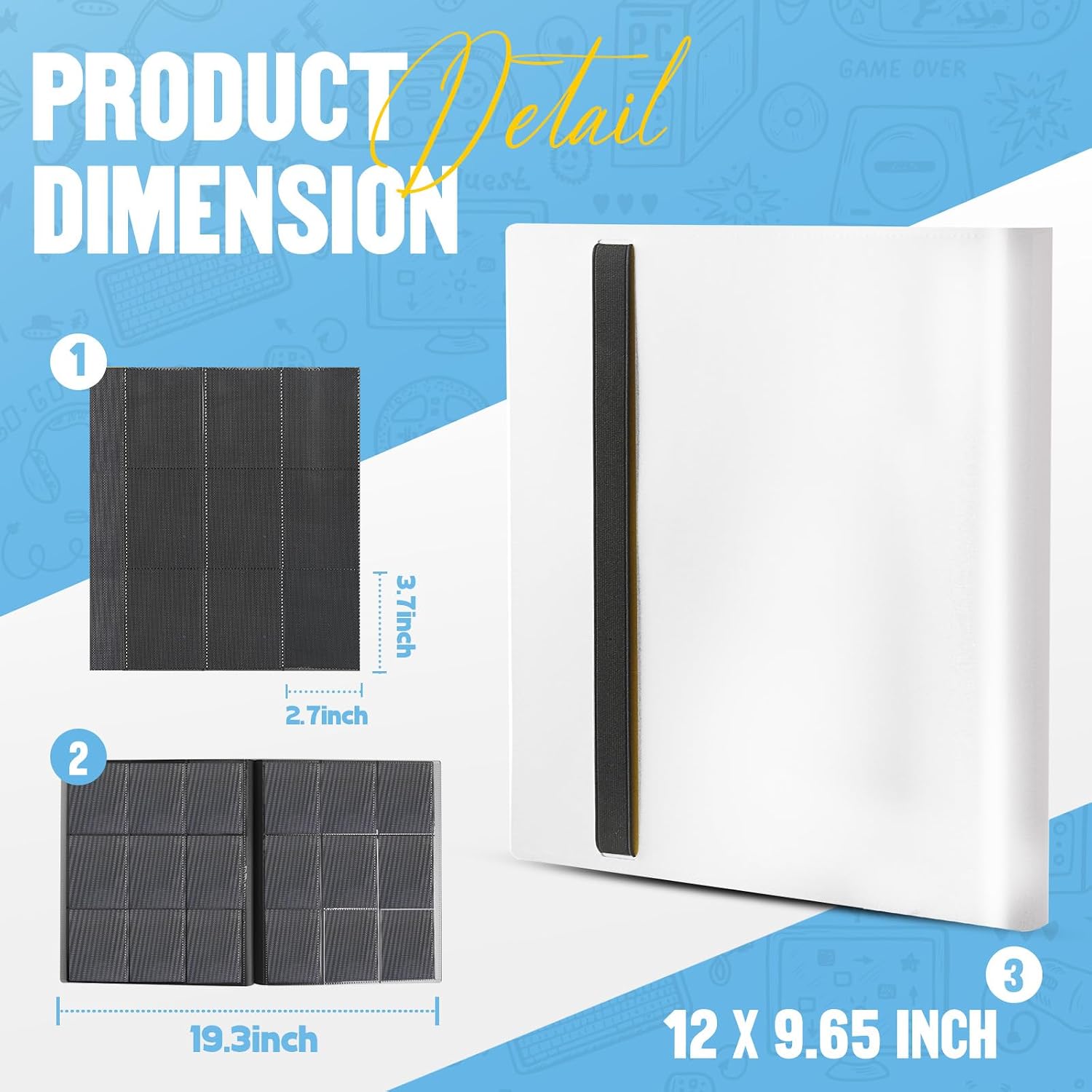 Detalle 2 de SRISE JG-CB-004 Trading Card Binder, 360-Card Capacity, 20 Pages, White