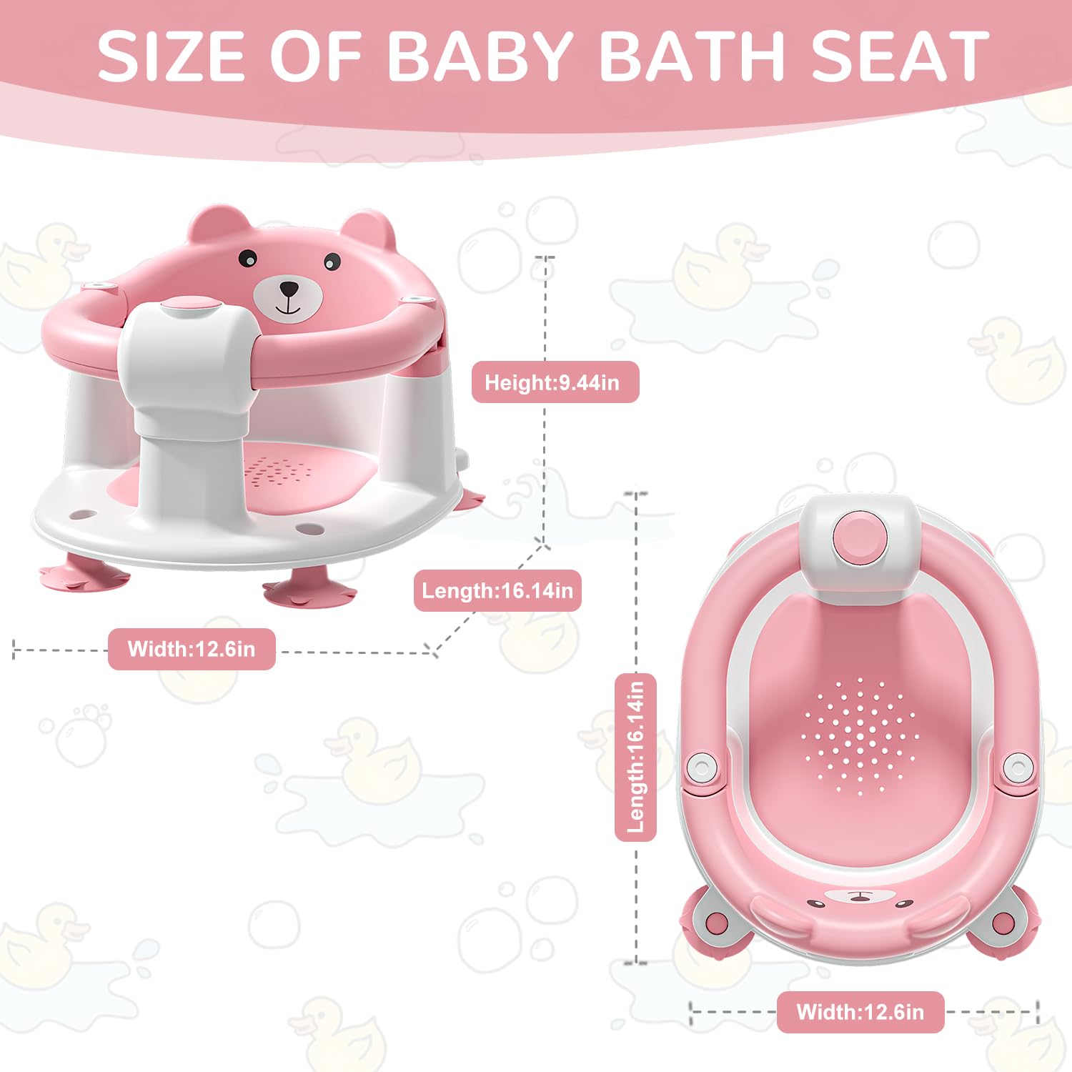 Detalle 1 de Badewannensitz Baby ab 6 Monate – Bär, rutschfest mit 4 Saugnäpfen, rosa