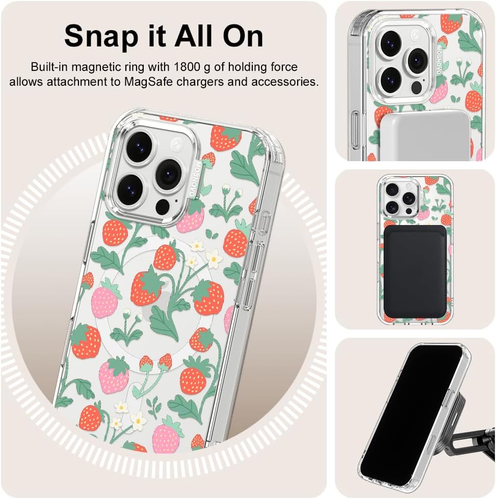 Thumbnail 5 de MOSNOVO Case for iPhone 16 Pro Max (MagSafe) Clear Strawberry Garden — Buffertech drop protection