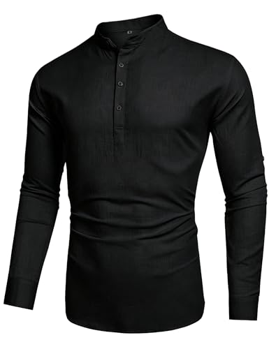Detalle de Cegerne Camicia Lino Uomo Maniche Lunghe Estiva Traspirante Henley Casual Nero XL