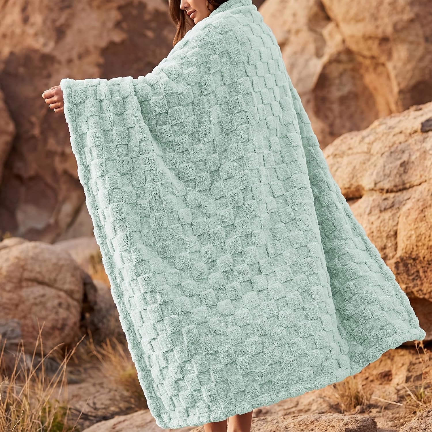 Thumbnail 6 de Utopia Bedding Plush Checkered Fleece Blanket, Sage Green, Queen 90 x 90 in