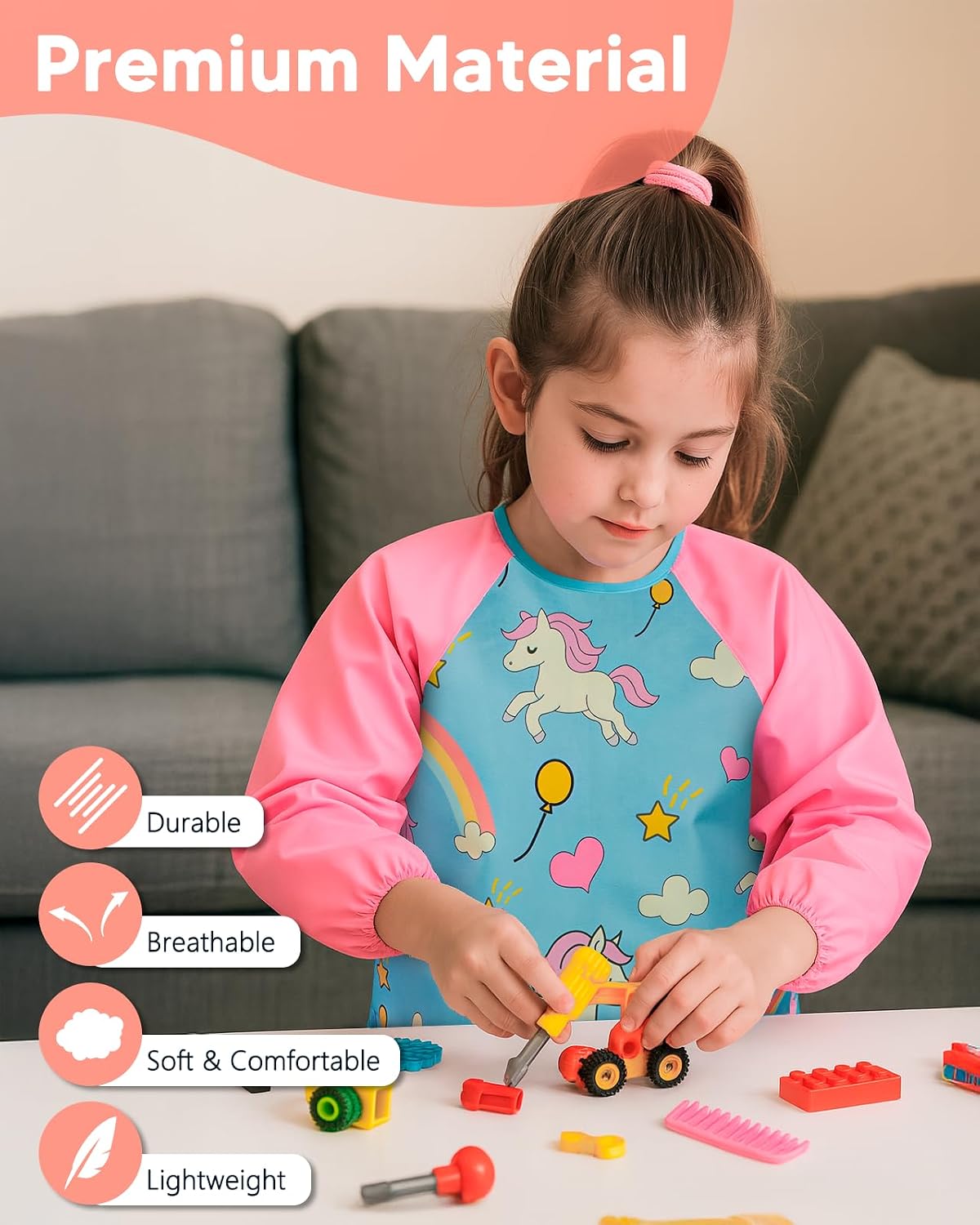 Detalle de Oiomniv Kids Art Smock 2-Pack, Waterproof Long-Sleeve Aprons with 3 Pockets