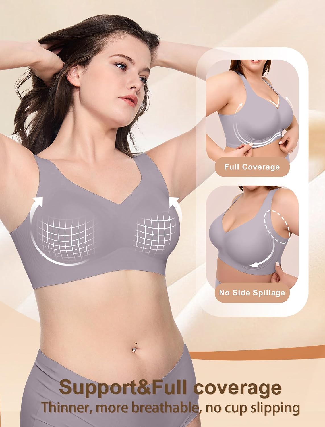 Detalle de Jelly Wireless Bra Plus Size Supportive Seamless Full Coverage Push Up No Underwire T-Shirt Bra