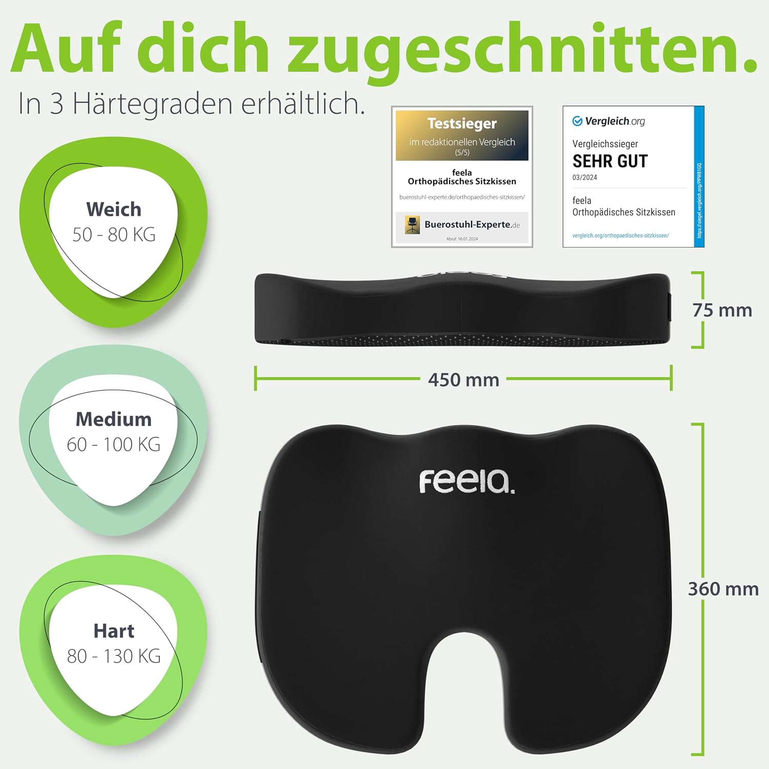 Detalle 2 de feela. Orthopädisches Sitzkissen Medium – Ergonomie für Stuhl und Auto