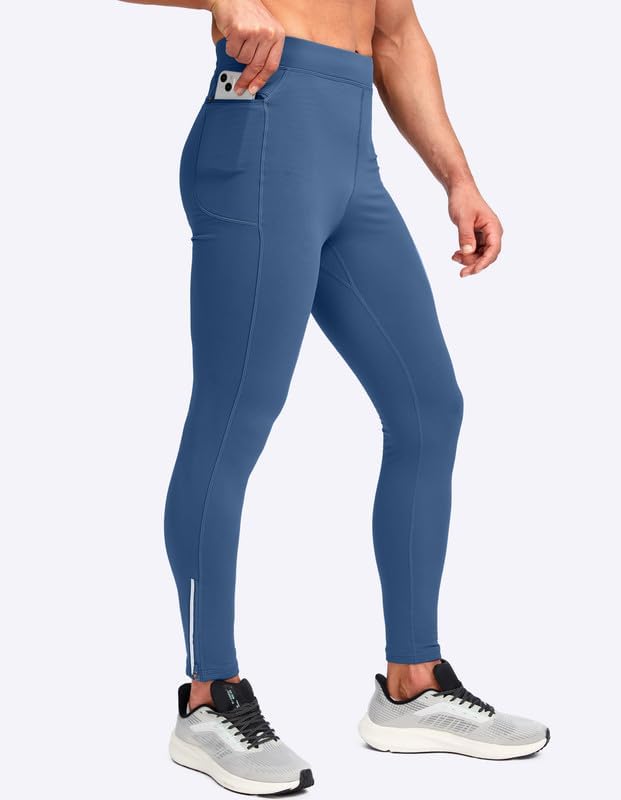 Detalle de Pudolla Men's Thermal Running Tights with Fleece Lining and 3 Zip Pockets